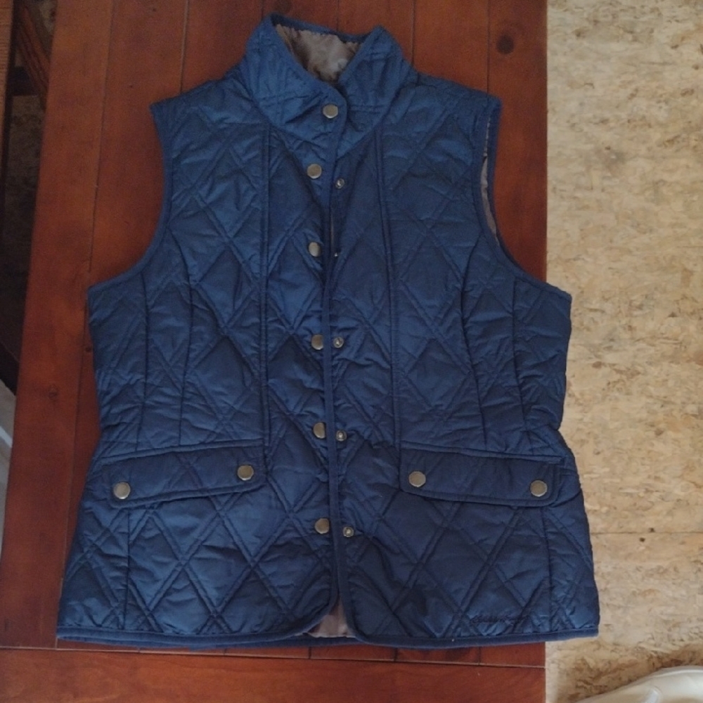 Eddie Bauer Women Quilted Navy Blue Vest Women's S Snap Front